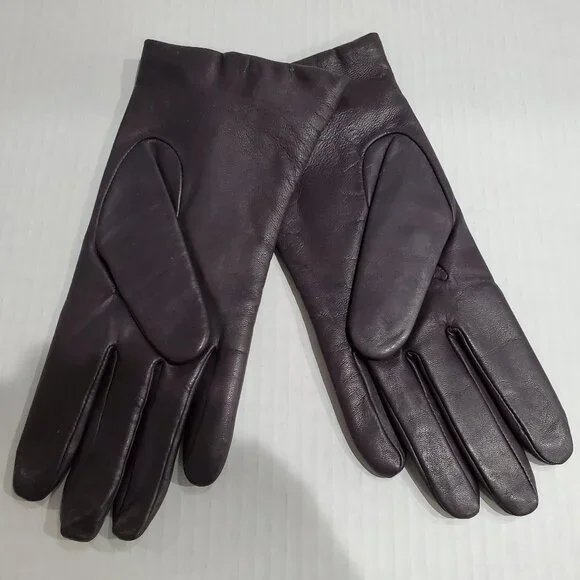 Genuine Leather Women’s Gloves w/ 100% Cashmere Lining, Deep Plum Color, Size L - Picture 2 of 6